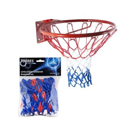 Купить Сетка баскетбольная Torres, нить 4 мм, бело-сине-красная в Тобольске 